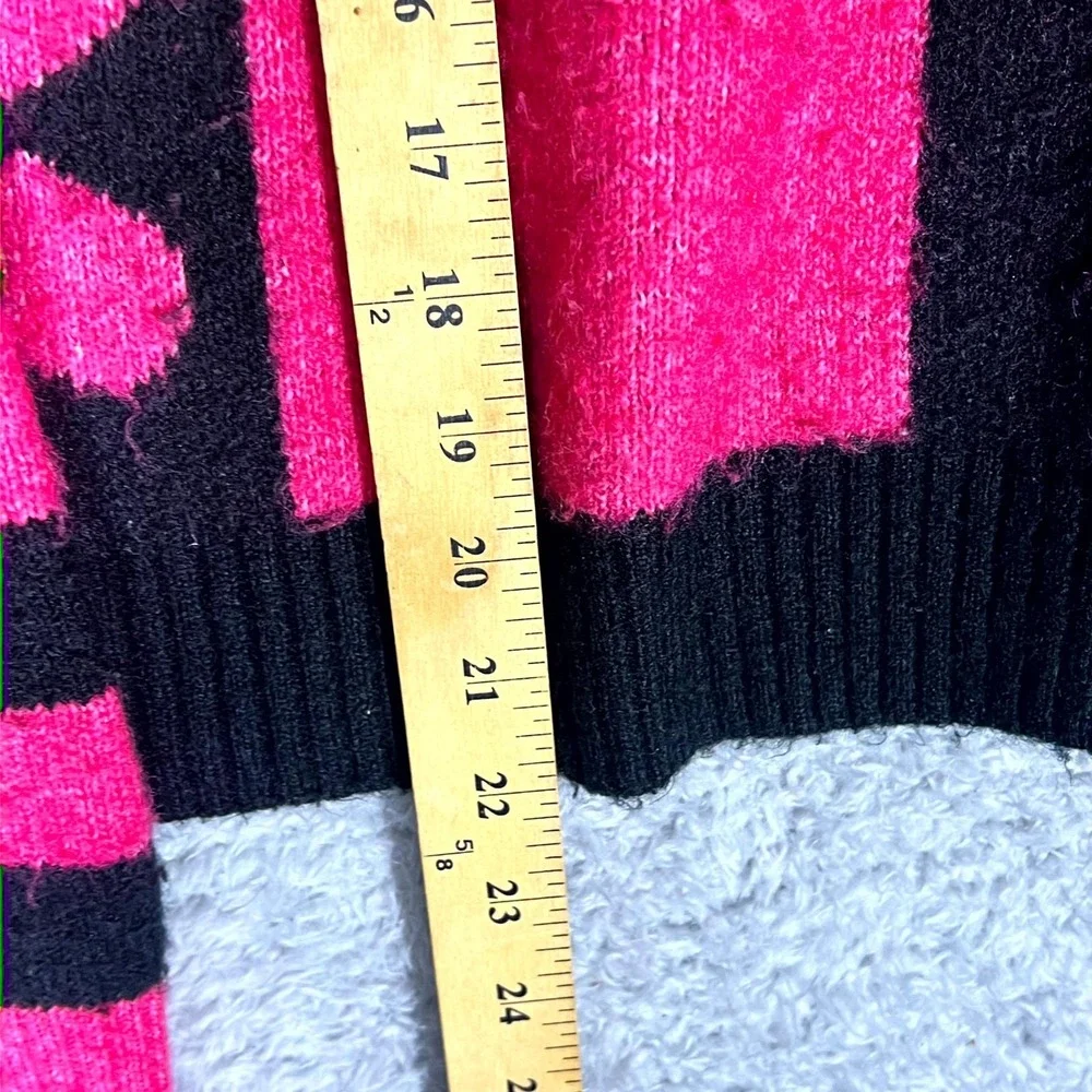 Zara Sweater Womens Small Pink Black Stretch Checkered Long Sleeve Crewneck - Picture 4 of 8